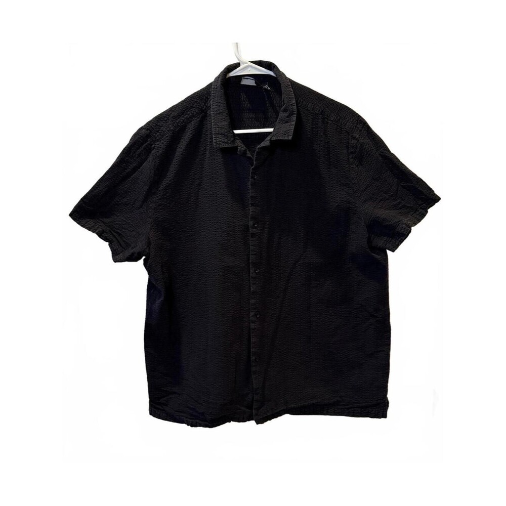 ASOS Men's Black Textured Linen Blend Button Up Shirt Size XL Short Sleeve
